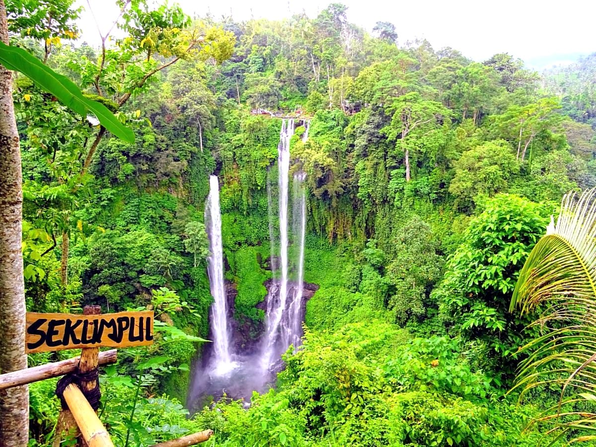 Blick auf den Sekumpul-Wasserfall mit sieben Kaskaden im Dschungel Nordbalis