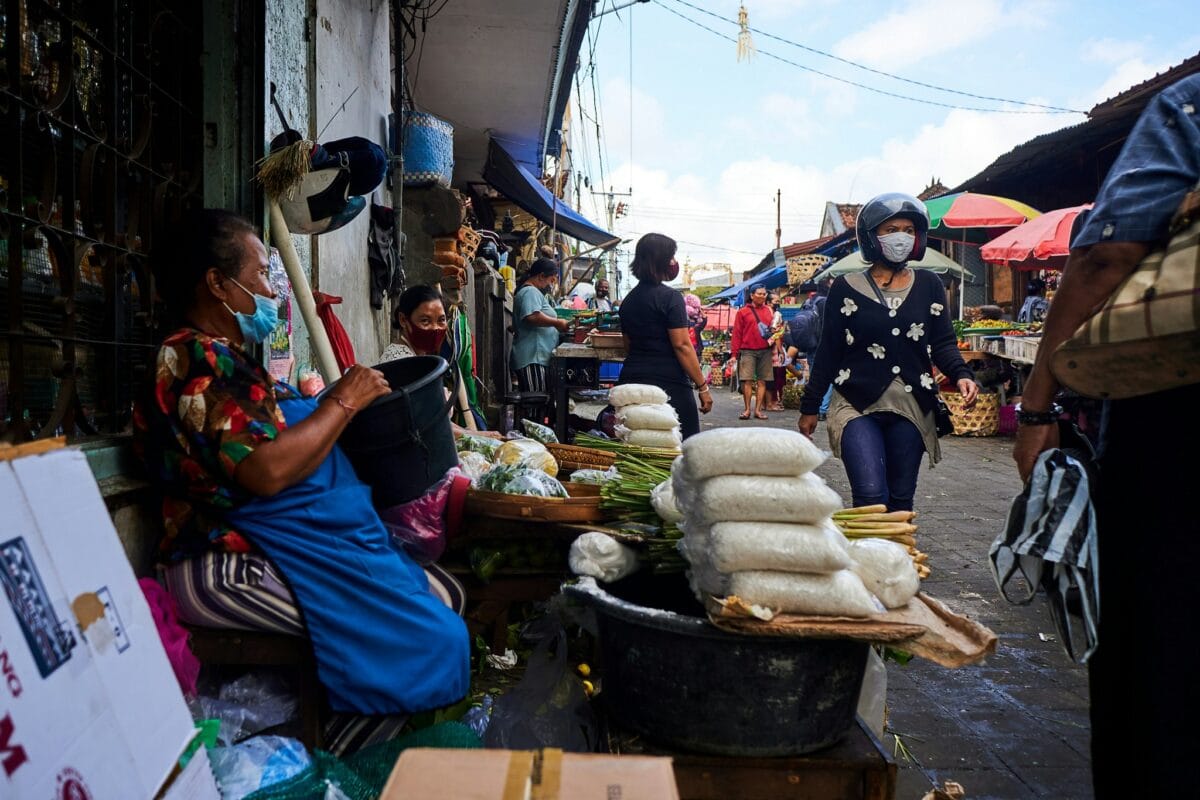 Blick auf den Pasar Badung Markt in Denpasar Bali