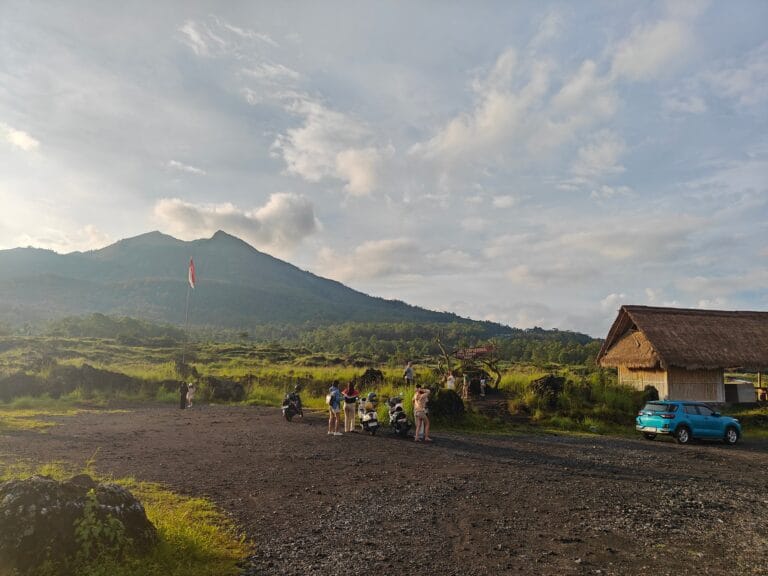Mount Batur sunrise view with Lake Batur in Kintamani.