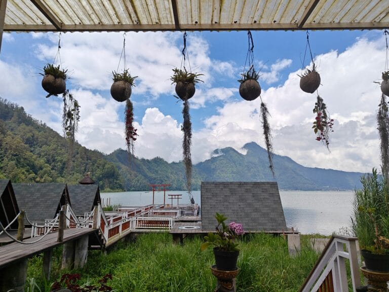 Mount Batur sunrise view with Lake Batur in Kintamani.