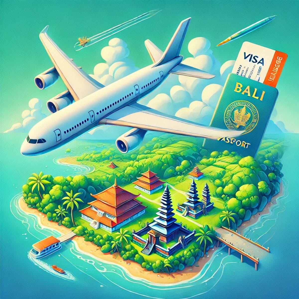 Reisepass mit Bordkarte und Visastempel für eine Reise nach Bali